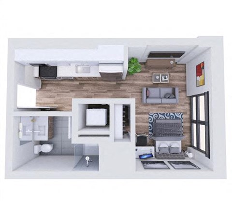Floor plan for studio, 1 bath, 374 sqft