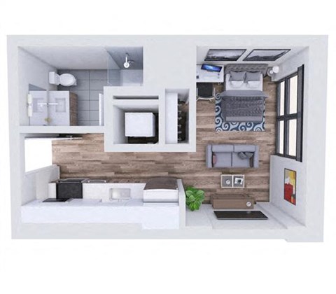 Floor plan for studio, 1 bath, 374 sqft