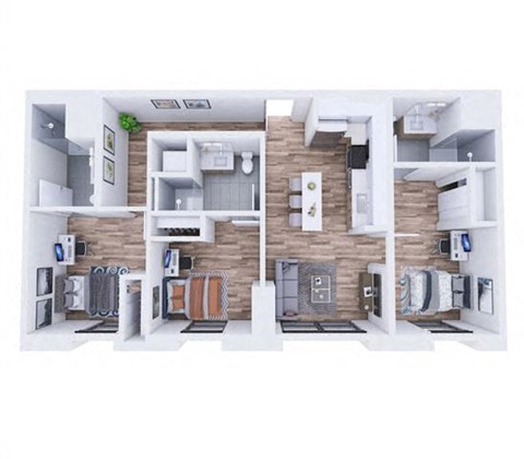 Floor plan for 3 beds, 3 baths, 1078 sqft