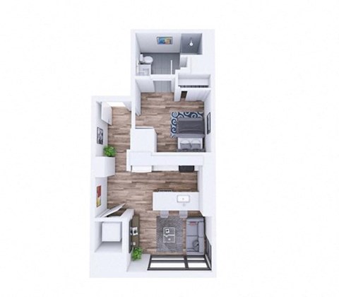 Floor plan for 1 bed, 1 bath, 582 sqft