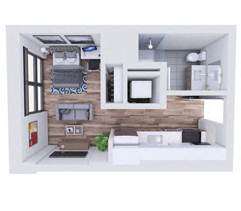 Floor plan for studio, 1 bath, 374 sqft