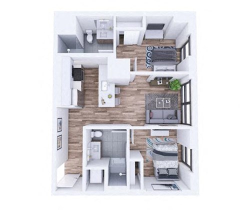 Floor plan for 2 beds, 2 baths, 762 sqft