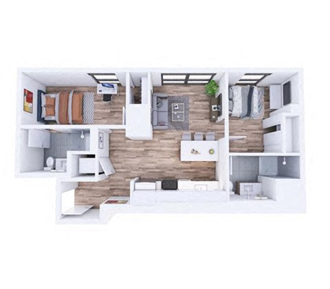 Floor plan for 2 beds, 2 baths, 788 sqft