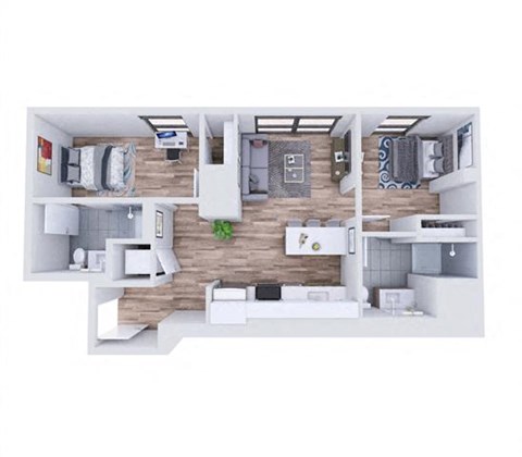 Floor plan for 2 beds, 2 baths, 788 sqft