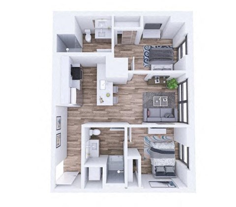 Floor plan for 2 beds, 2 baths, 762 sqft