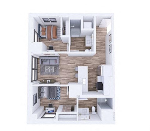 Floor plan for 2 beds, 2 baths, 762 sqft