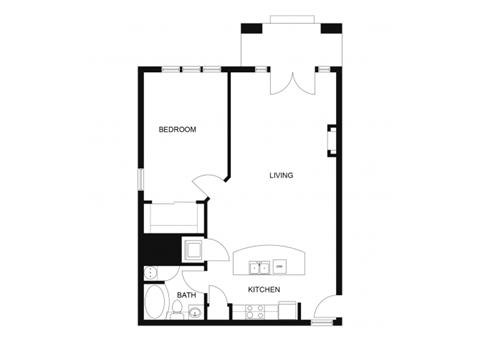 Floor plan for 1 bed, 1 bath, 769 sqft