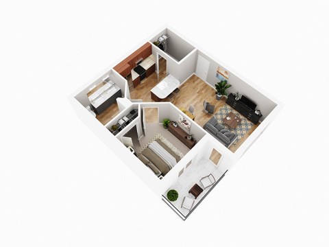 Floor plan for 1 bed, 1 bath, 740 sqft
