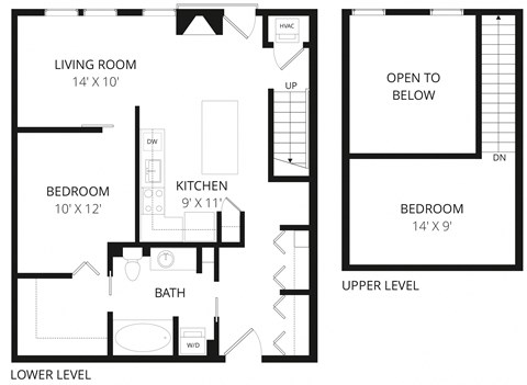 Floor plan for 2 beds, 1 bath, 927 sqft