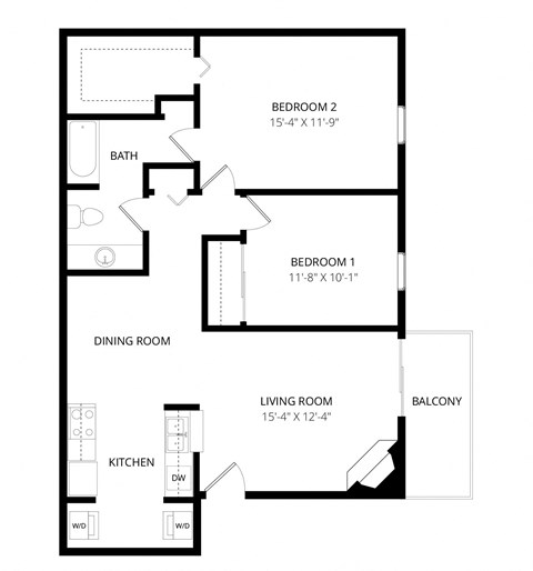 Floor plan for 2 beds, 1 bath, 900 sqft