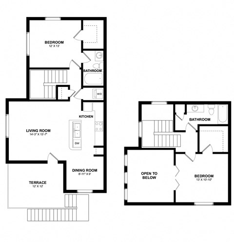 Floor plan for 2 beds, 2 baths, 1085 sqft