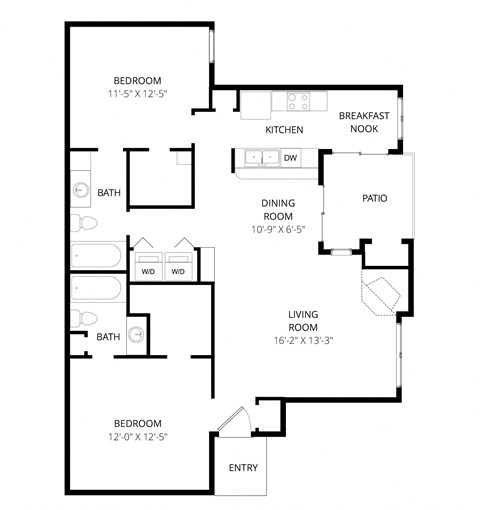 Floor plan for 2 beds, 2 baths, 1004 sqft