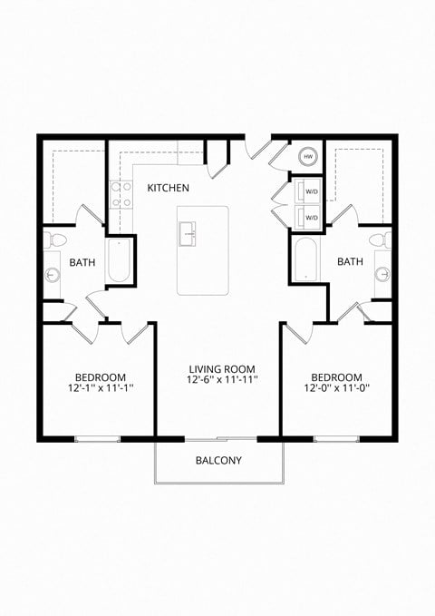 Floor plan for 2 beds, 2 baths, 1177 sqft