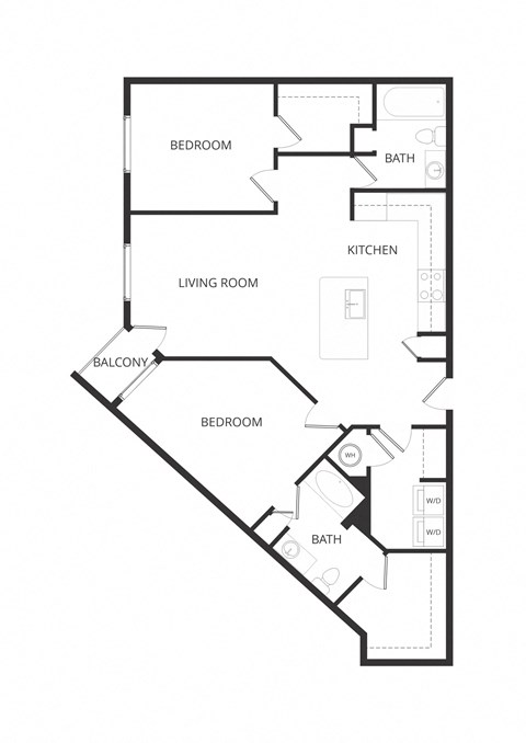 Floor plan for 2 beds, 2 baths, 1168 sqft