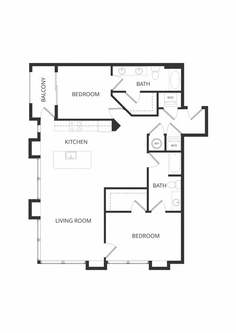 Floor plan for 2 beds, 2 baths, 1394 sqft