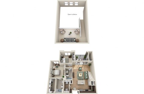Floor plan for 2 beds, 2 baths, 1299 sqft