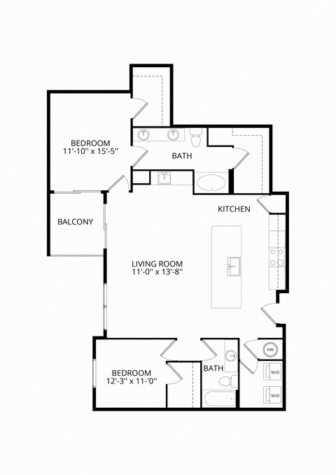 Floor plan for 2 beds, 2 baths, 1438 sqft