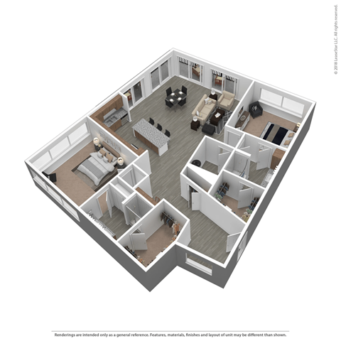 Floor plan for 2 beds, 2 baths, 1739 sqft