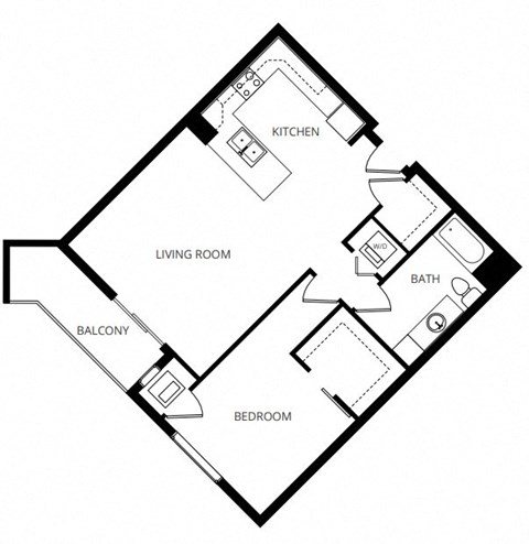Floor plan for 1 bed, 1 bath, 914 sqft