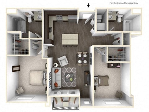 Floor plan for 2 beds, 2 baths, 1118 sqft