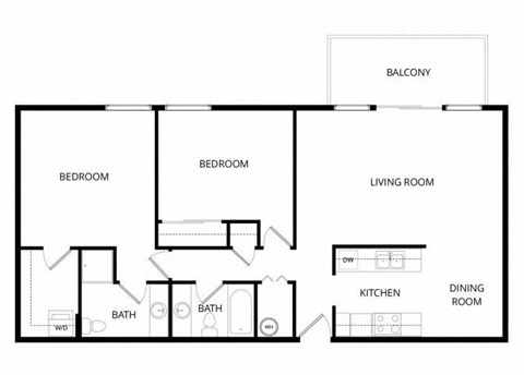 Floor plan for 2 beds, 2 baths, 1010 sqft