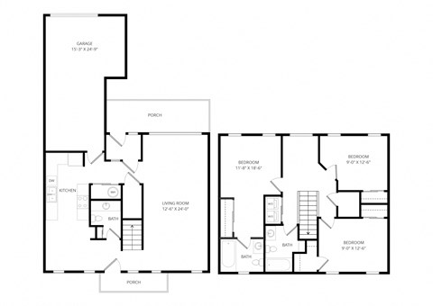 Floor plan for 3 beds, 2.5 baths, 1977 sqft