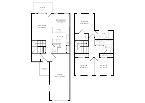Floor plan for 3 beds, 2.5 baths, 1860 sqft