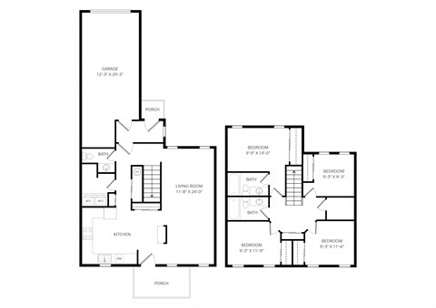 Floor plan for 4 beds, 2.5 baths, 1964 sqft