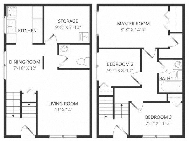 Floor plan for 3 beds, 1.5 baths, 1140 sqft