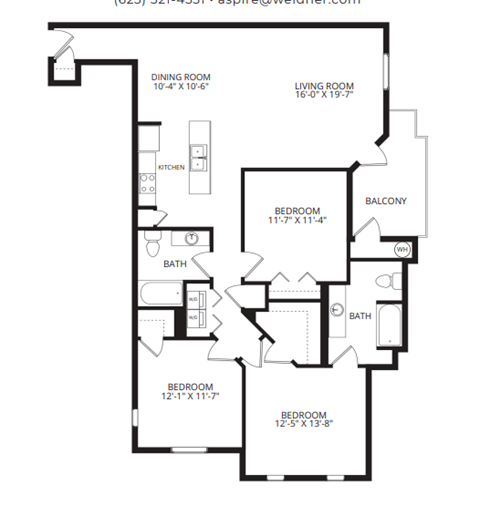 Floor plan for 3 beds, 2 baths, 1497 sqft