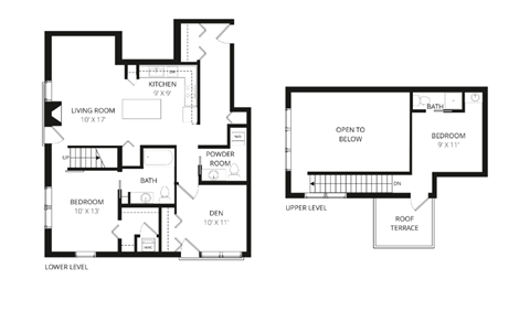 Floor plan for 2 beds, 1.5 baths, 1321 sqft