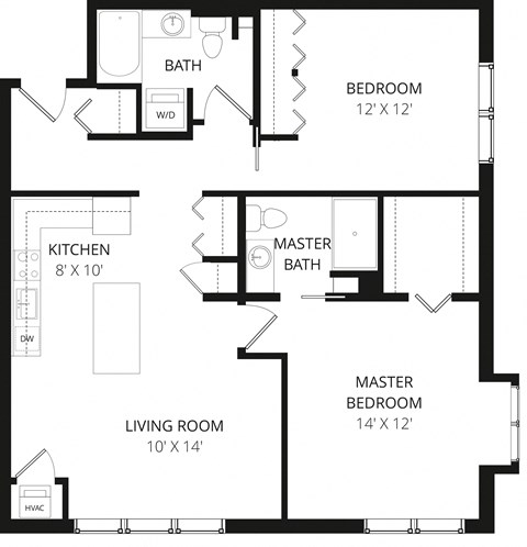 Floor plan for 2 beds, 2 baths, 1124 sqft