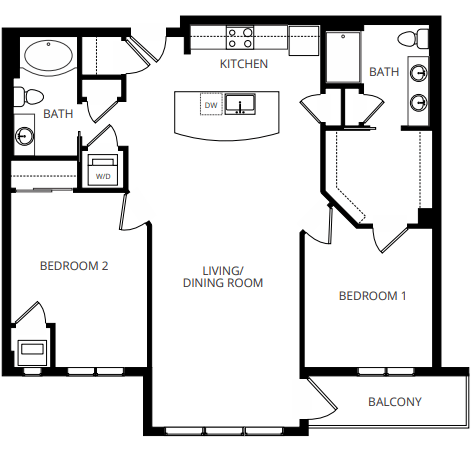 Floor plan for 2 beds, 2 baths, 1183 sqft
