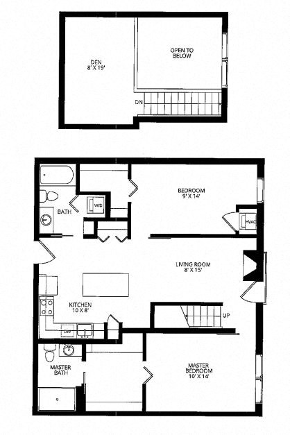 Floor plan for 2 beds, 2 baths, 1133 sqft