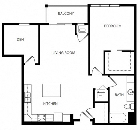 Floor plan for 1 bed, 1 bath, 970 sqft