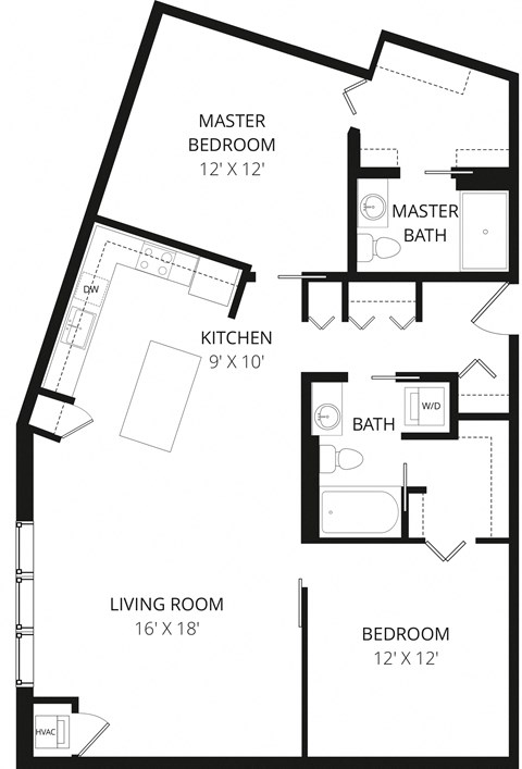 Floor plan for 2 beds, 2 baths, 1208 sqft