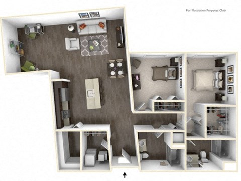 Floor plan for 2 beds, 2 baths, 1231 sqft