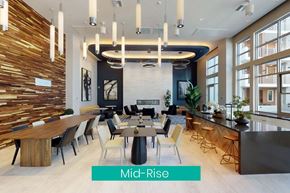 Sacramento apartment for rent - A modern dining room with a wooden table and chairs.