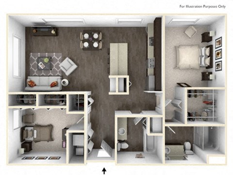 Floor plan for 2 beds, 2 baths, 1153 sqft