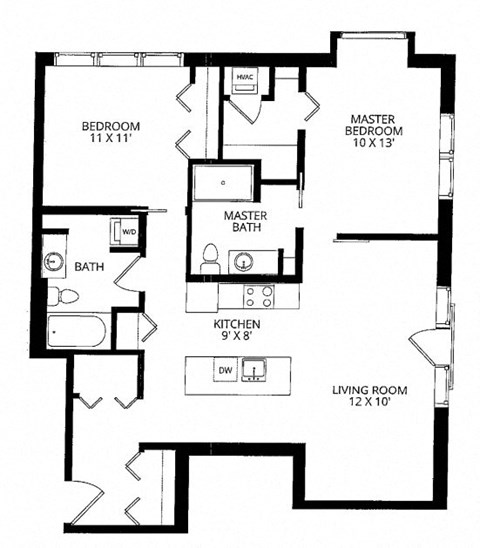 Floor plan for 2 beds, 2 baths, 1118 sqft