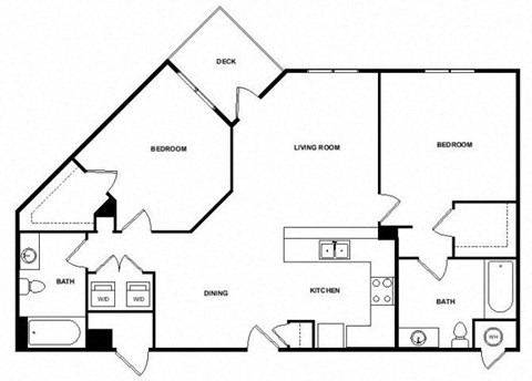 Floor plan for 2 beds, 2 baths, 1178 sqft