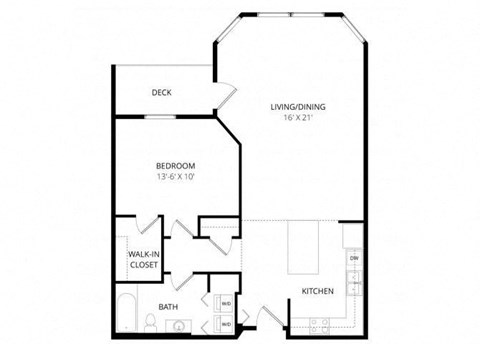 Floor plan for 1 bed, 1 bath, 823 sqft