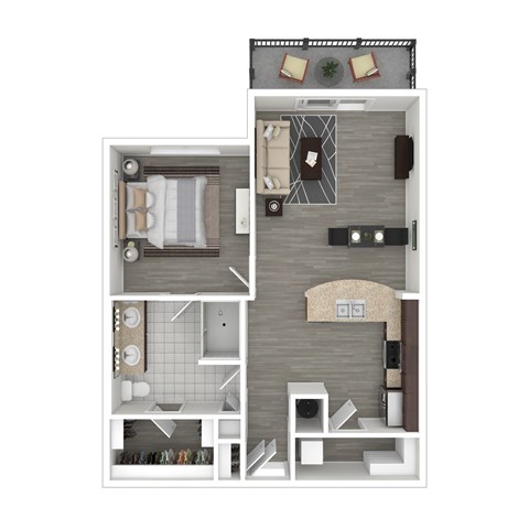 Floor plan for 1 bed, 1 bath, 778 sqft