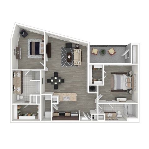Floor plan for 2 beds, 2 baths, 1260 sqft