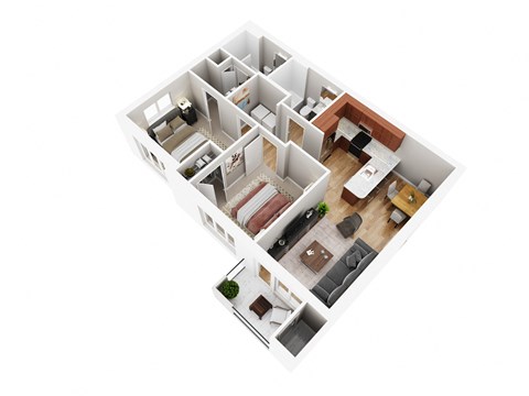 Floor plan for 2 beds, 2 baths, 985 sqft