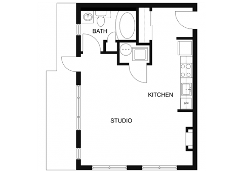 Floor plan for studio, 1 bath, 564 sqft