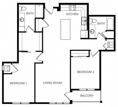 Floor plan for 2 beds, 2 baths, 1220 sqft