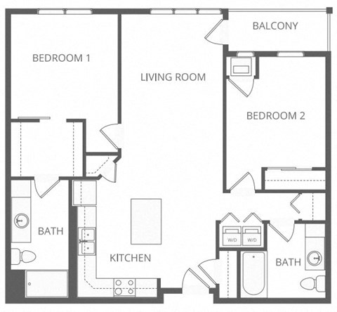 Floor plan for 2 beds, 2 baths, 1150 sqft