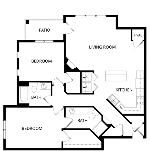 Floor plan for 2 beds, 2 baths, 1274 sqft