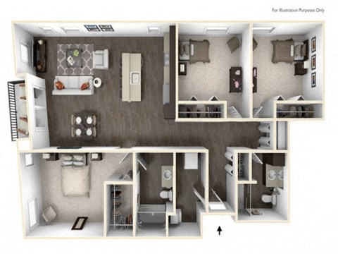 Floor plan for 3 beds, 2 baths, 1434 sqft